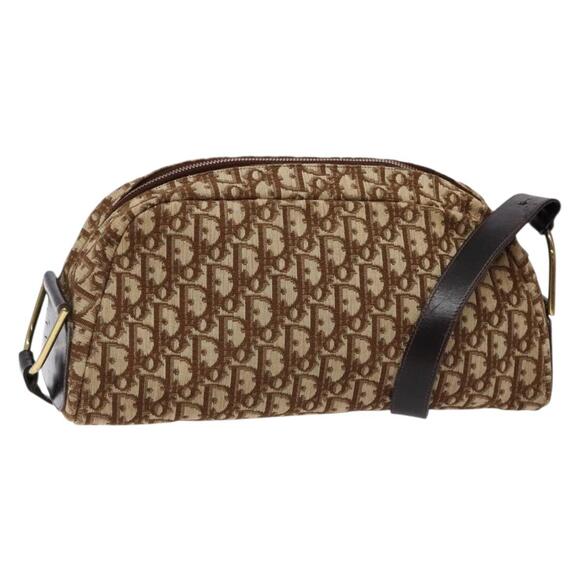 DIOR Trotter Canvas Shoulder Bag Brown Gold - Picture 1 of 12